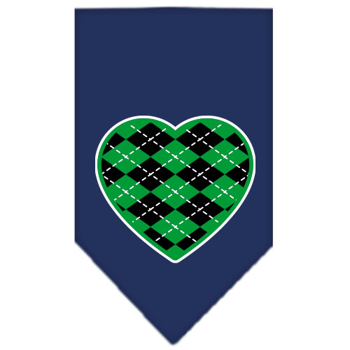 Argyle Heart Green Screen Print Bandana Navy Blue Small